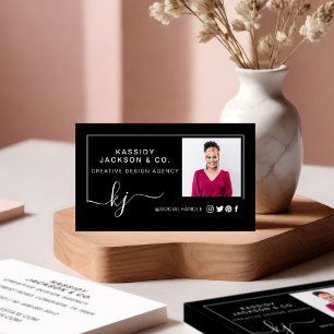 Tarjeta De Visita Guión minimalista con estilo Monograma Foto de mar