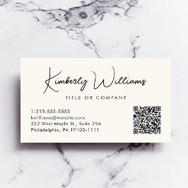 Tarjeta De Visita Guión mínimo Código QR Crema profesional