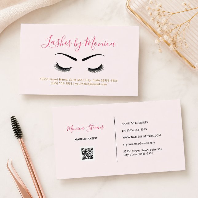 Tarjeta De Visita Guión mínimo de ceja de pestaña rosa (Pink Lash Brow Minimal Script Business Card
)