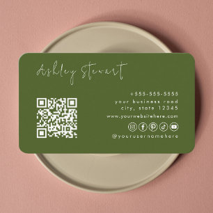 Tarjeta De Visita Guión mínimo del código Qr verde de Moss Profesion