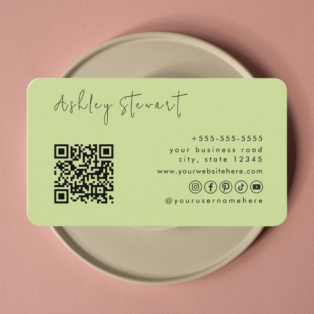Tarjeta De Visita Guión mínimo del código Qr verde limón profesional (Subido por el creador)