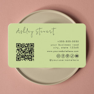 Tarjeta De Visita Guión mínimo del código Qr verde limón profesional