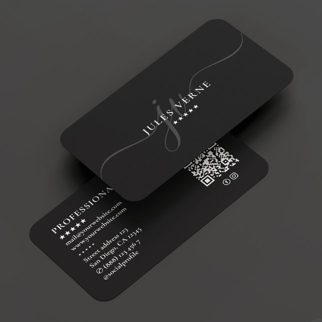 Tarjeta De Visita Guión mínimo profesional monograma gris oscuro (Mnimal Professional Monogram Dark Grey Script Business Card
)