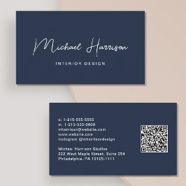Tarjeta De Visita Guión moderno Código QR Azul profesional