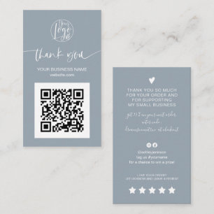 Tarjeta De Visita Guión moderno código QR orden azul polvoriento gra