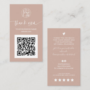 Tarjeta De Visita Guión moderno código QR tan peach order gracias