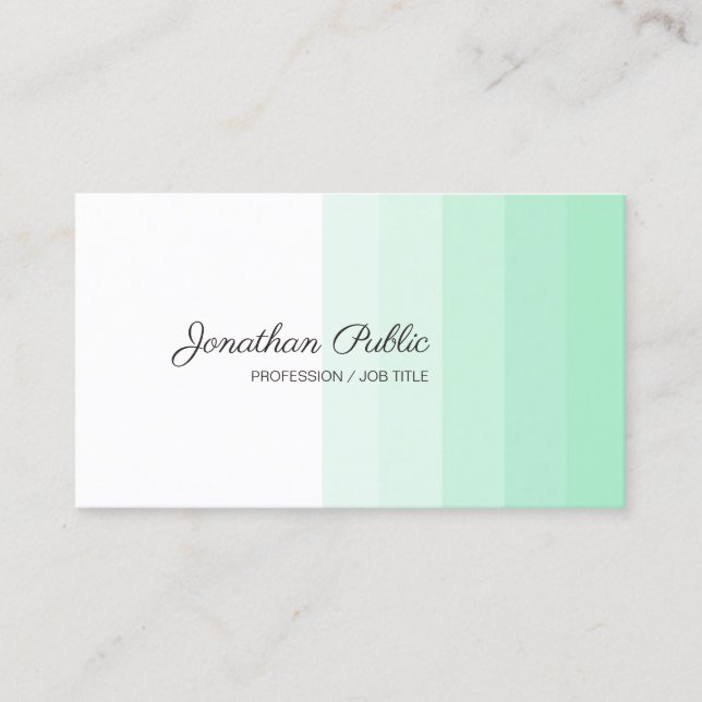 Tarjeta De Visita Guión moderno de estilo moderno de Mint Green Whit (Anverso)