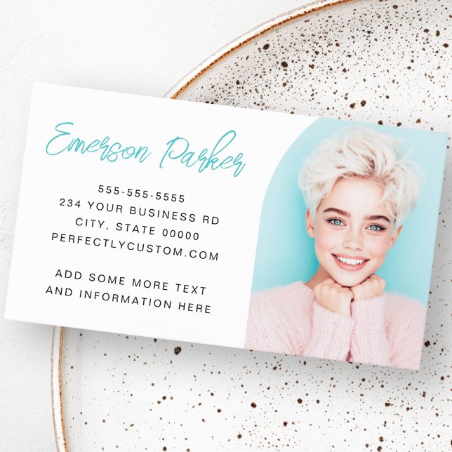 Tarjeta De Visita Guión moderno de fotos de media arco mínimo (Minimal half arch photo modern script business card)