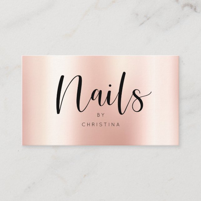 Tarjeta De Visita Guión moderno de uñas metálicas rosa elegante de o (Anverso)