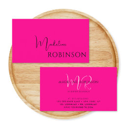 Tarjeta De Visita Guión moderno Minimalista de color rosado caliente