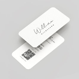 Tarjeta De Visita Guión moderno Monograma en blanco y negro QR