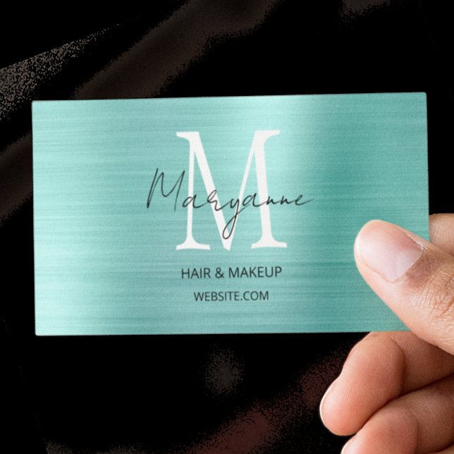 Tarjeta De Visita Guión moderno Monograma Turquesa (Subido por el creador)