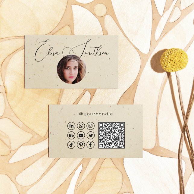 Tarjeta De Visita Guión moderno Redes sociales Código QR Añadir tu f (Subido por el creador)