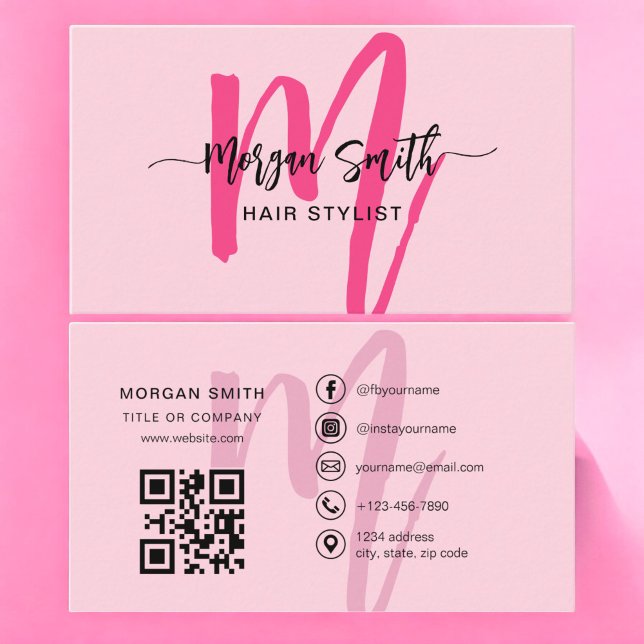 Tarjeta De Visita Guión moderno rosado caliente Código QR Nombre de  (Subido por el creador)