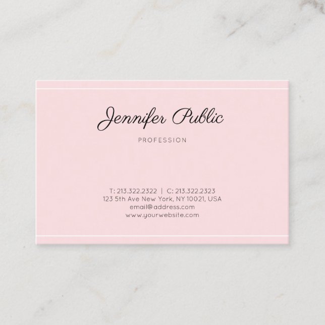 Tarjeta De Visita Guión moderno rosado de moda Sencillo elegante (Anverso)