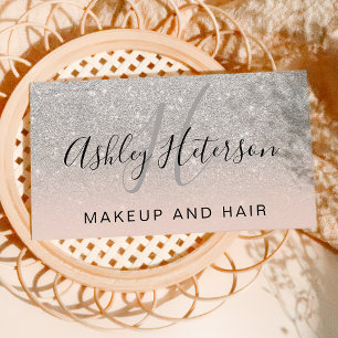 Tarjeta De Visita Guión monograma de maquillaje purpurina plata rubo