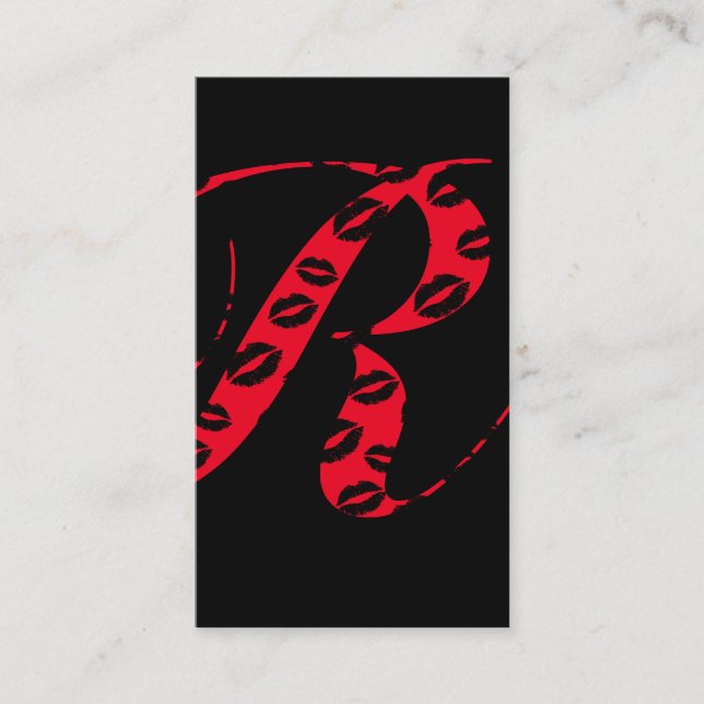 Tarjeta De Visita Guión monograma del artista de maquillaje Negro y  (Anverso)