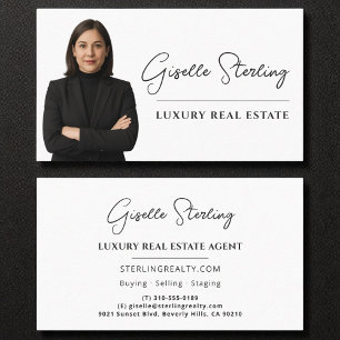 Tarjeta De Visita Guión negro blanco inmobiliario de lujo