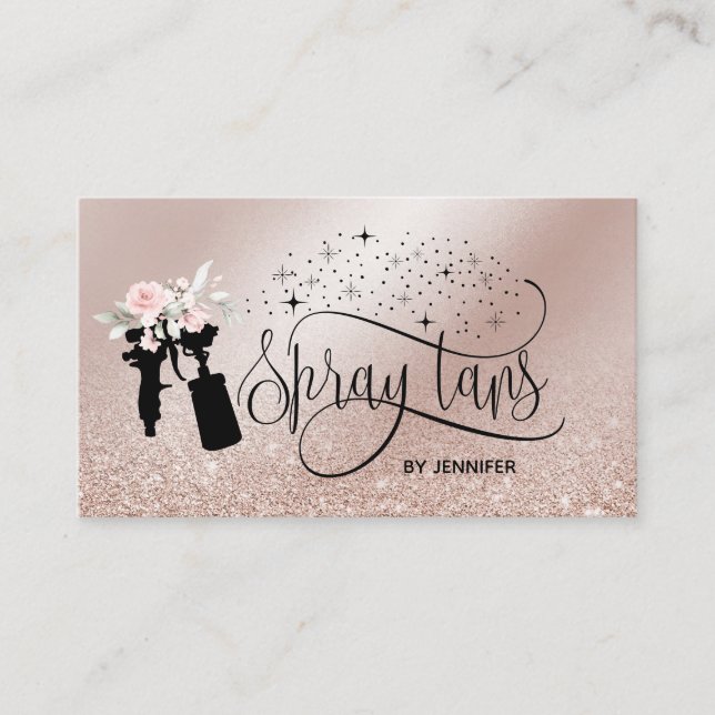Tarjeta De Visita Guión para pulverización purpurina dorado floral (Anverso)