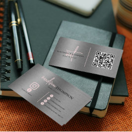 Tarjeta De Visita Guión plateado de acero al pincel metálico Código