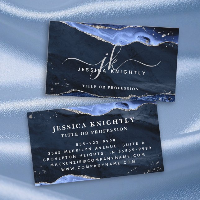 Tarjeta De Visita Guión plateado de Geode Blue Agate (Subido por el creador)
