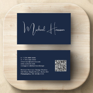 Tarjeta De Visita Guión profesional moderno Código QR Azul