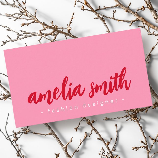 Tarjeta De Visita Guión rojo negrita rosa (Red bold script pink business card)