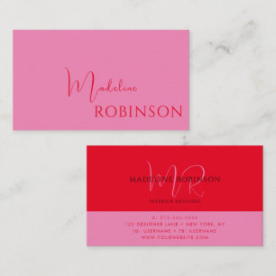Tarjeta De Visita Guión rojo rosado Minimalista moderno