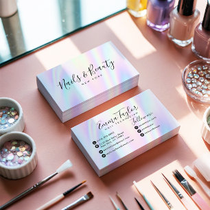 Tarjeta De Visita Guión salon glam holográfico abstracto iridiscente