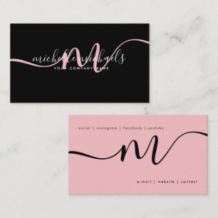 Tarjeta De Visita  Guión simple color rosa pálido mínimo monograma n