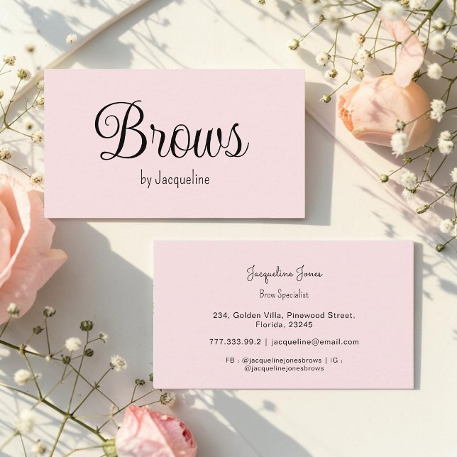 Tarjeta De Visita Guión simple de belleza de cejas rosadas  (Subido por el creador)