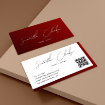 Guión simple maroon blanco manuscrito código QR