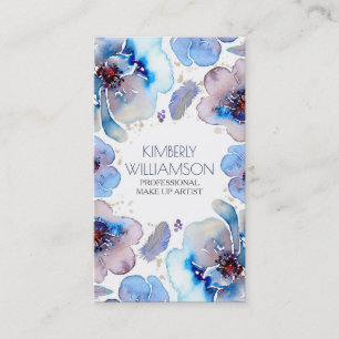 Tarjeta De Visita Guirnalda azul de las plumas de Boho de las flores