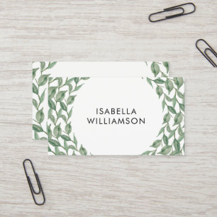 Tarjeta De Visita Guirnalda botánica del laurel de la acuarela verd