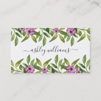 Tarjeta De Visita Guirnalda de acuarela con caligrafía floral manusc