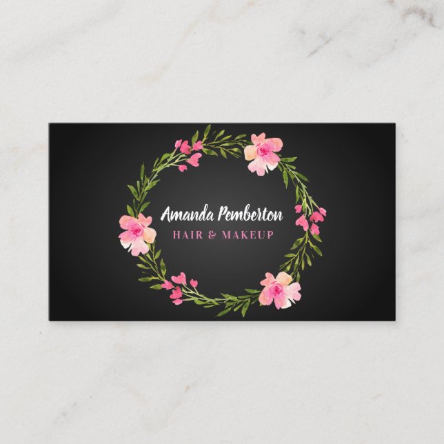 Tarjeta De Visita Guirnalda floral de la acuarela elegante (Anverso)