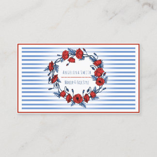 Tarjeta De Visita Guirnalda hermosa de la amapola floral y rayas