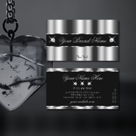 Tarjeta De Visita Guirnaldas brillantes de plata negro de lujo glamo