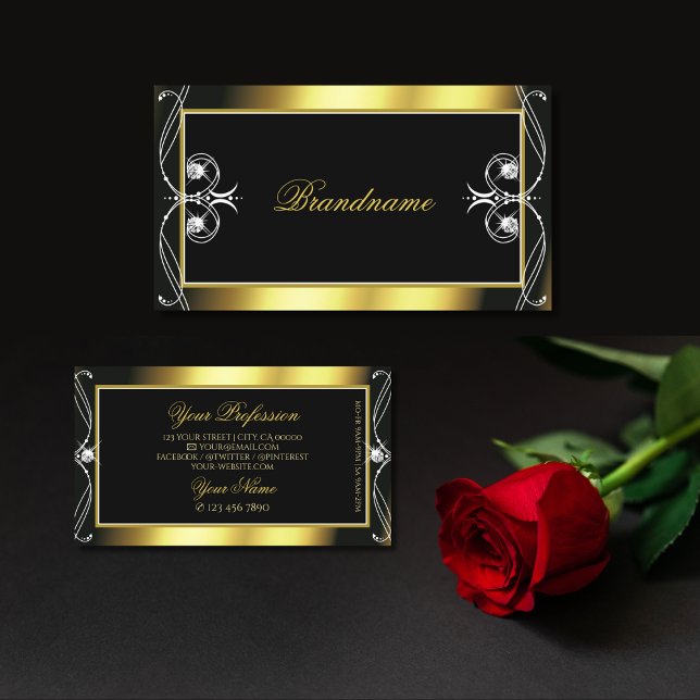 Tarjeta De Visita Guirnaldas de oro negro de lujo glamorosas (Subido por el creador)