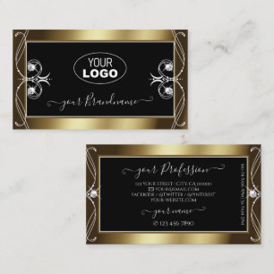 Tarjeta De Visita Guirnaldas doradas Orante Black Brown con logo