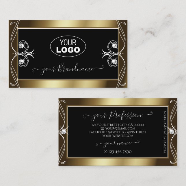 Tarjeta De Visita Guirnaldas doradas Orante Black Brown con logo (Anverso / Reverso)