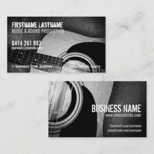 Tarjeta De Visita Guitar Acoustic Grunge Music Business Card