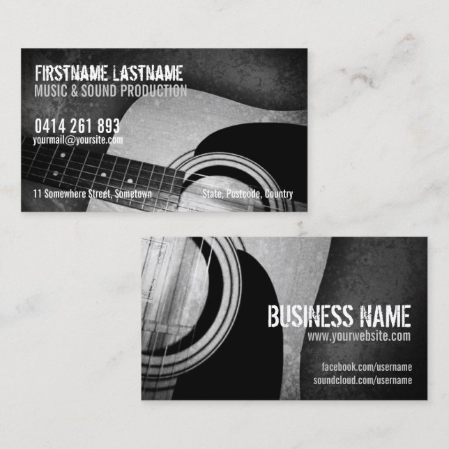 Tarjeta De Visita Guitar Acoustic Grunge Music Business Card (Anverso / Reverso)