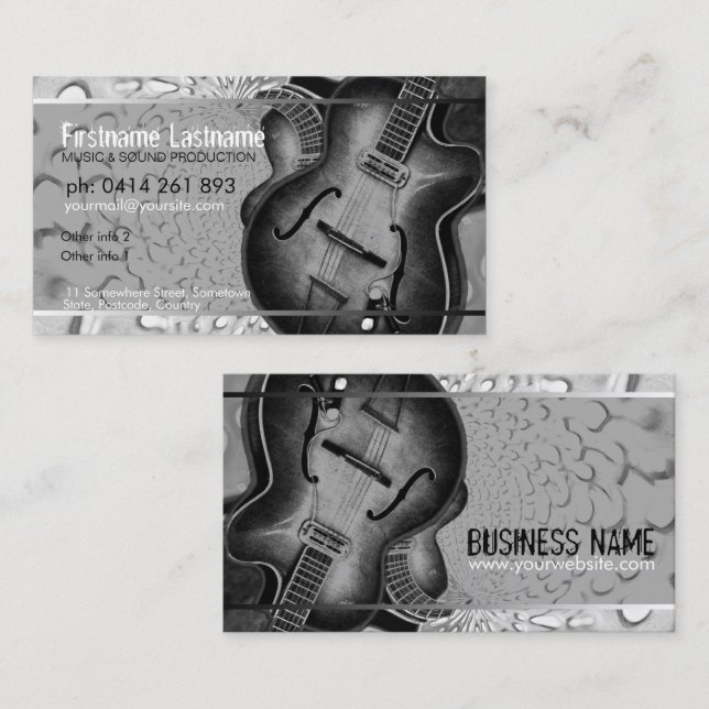 Tarjeta De Visita GUITAR Gray Black Music Business Card (Anverso / Reverso)