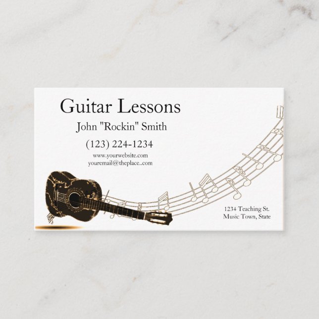 Tarjeta De Visita Guitar Lessons Music Notes (Anverso)