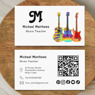 Tarjeta De Visita Guitar Music Teacher código QR Personalizado de me