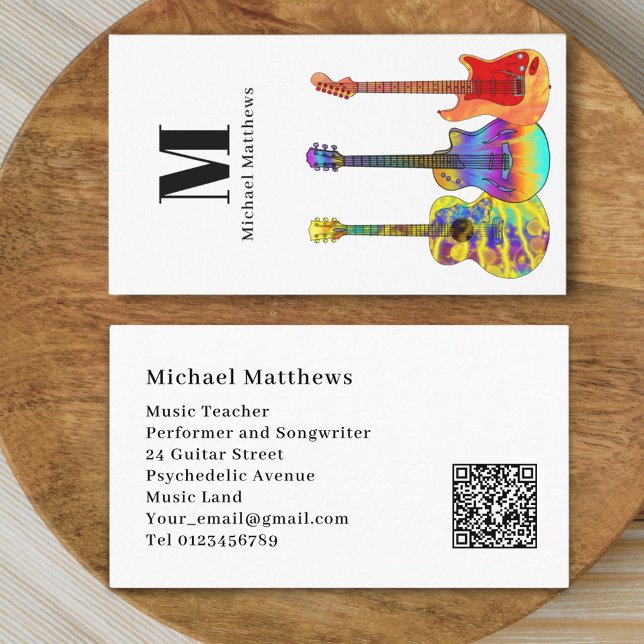 Tarjeta De Visita Guitar Music Teacher Musician QR Code (Modern guitar music teacher professional musician qr code white Business card)