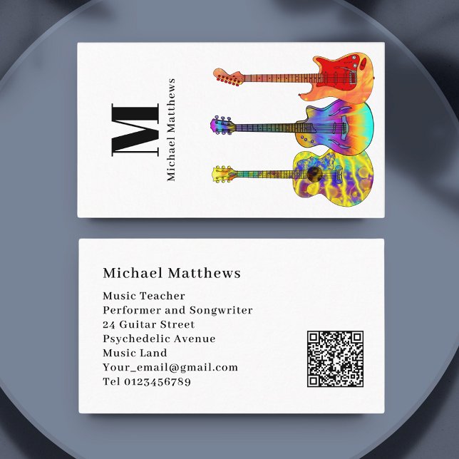 Tarjeta De Visita Guitar Music Teacher Musician QR Code (Modern music guitar teacher custom QR code business card )