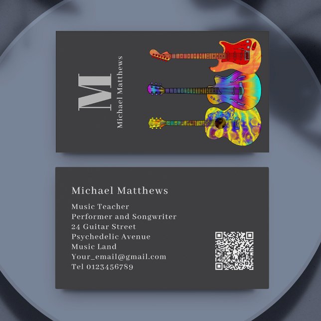 Tarjeta De Visita Guitar Music Teacher Personalizado QR Code (Guitar music teacher personalized website QR code business card)
