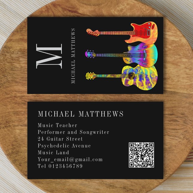 Tarjeta De Visita Guitar Music TeacheR Personalizado QR Code (Stylish guitar teacher Qr code custom business card )